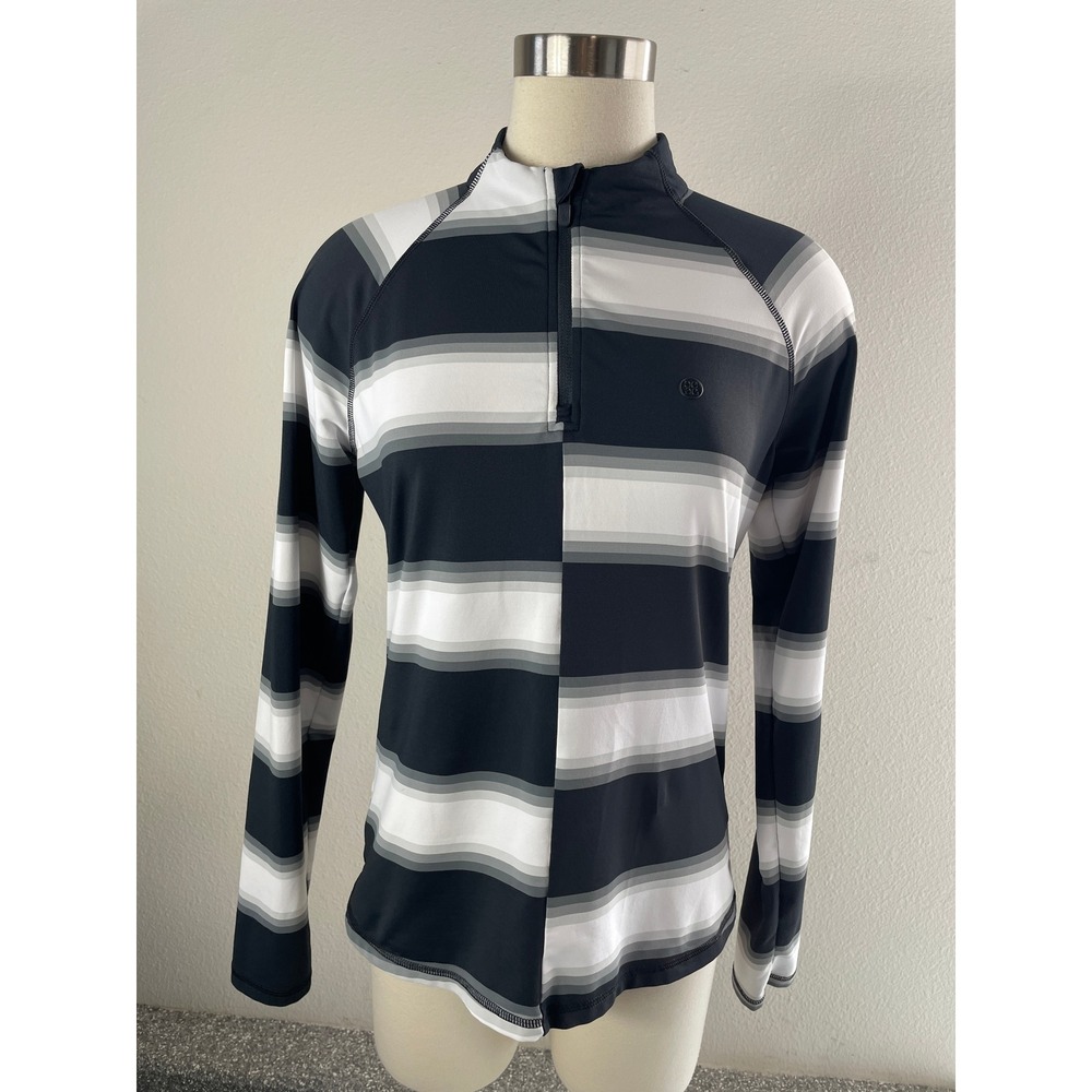 G/FORE Womens Medium Ombre Striped Quarter Zip Golf Pullover Black White Grey